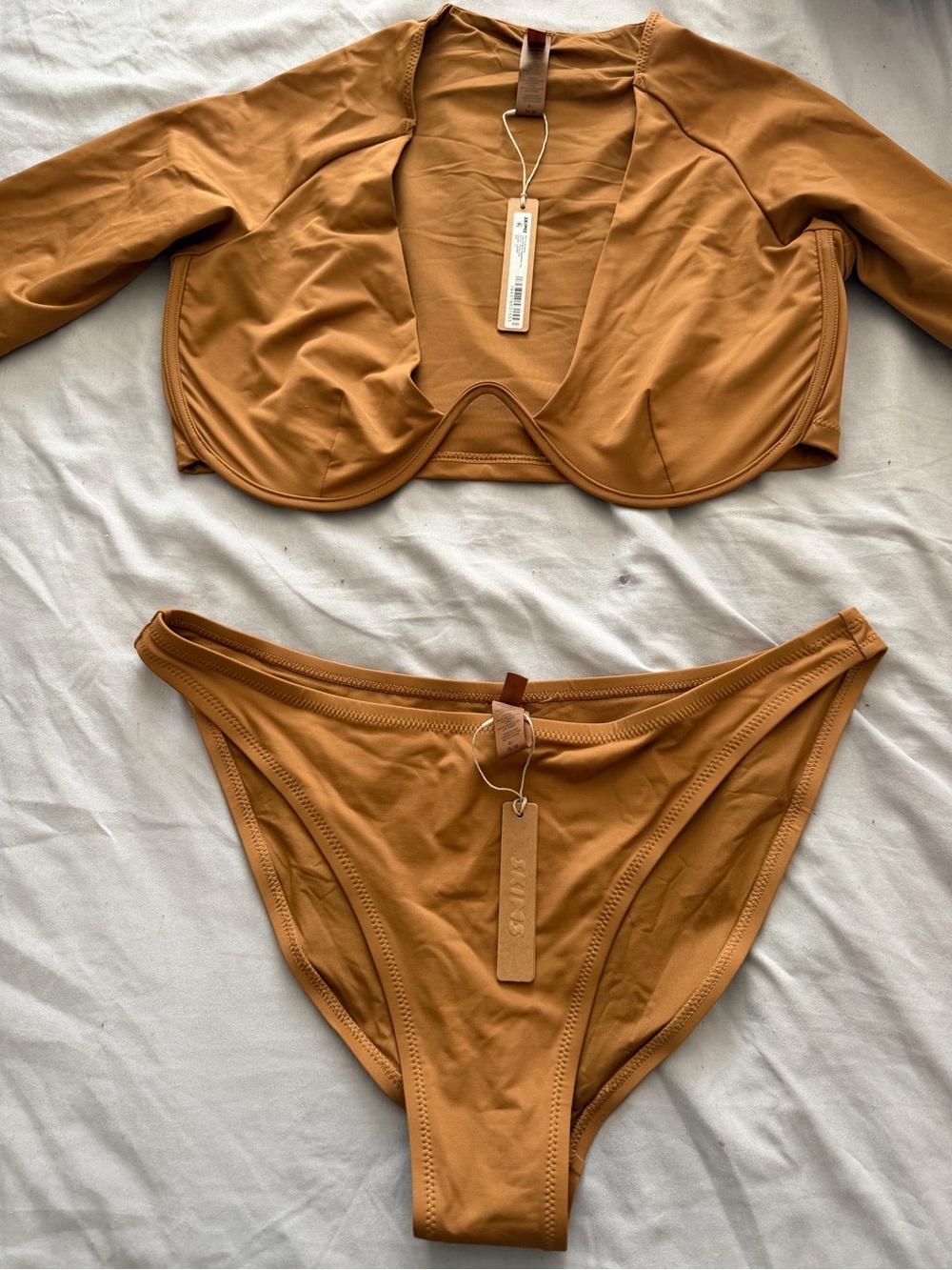 SKIMS Sculpting Swim Top & Bottom in Tan